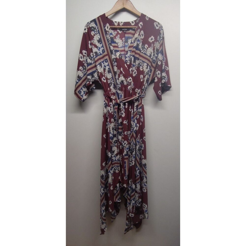 Lulus Hi-Lo Dress Women Size S Maroon Floral Short Sleeve Lined Party Romantic